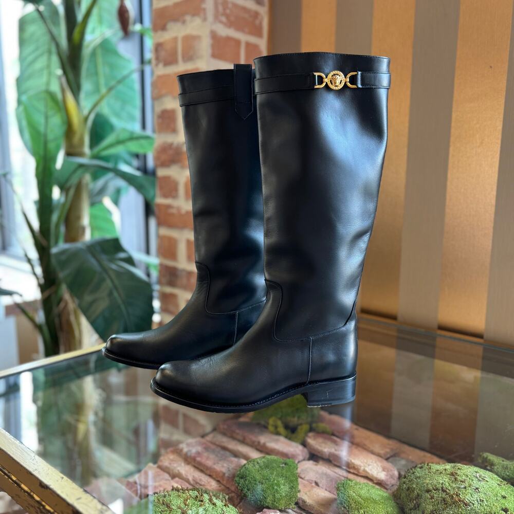 VERSACE Medusa '95 Round Toe Knee-High Boots 40